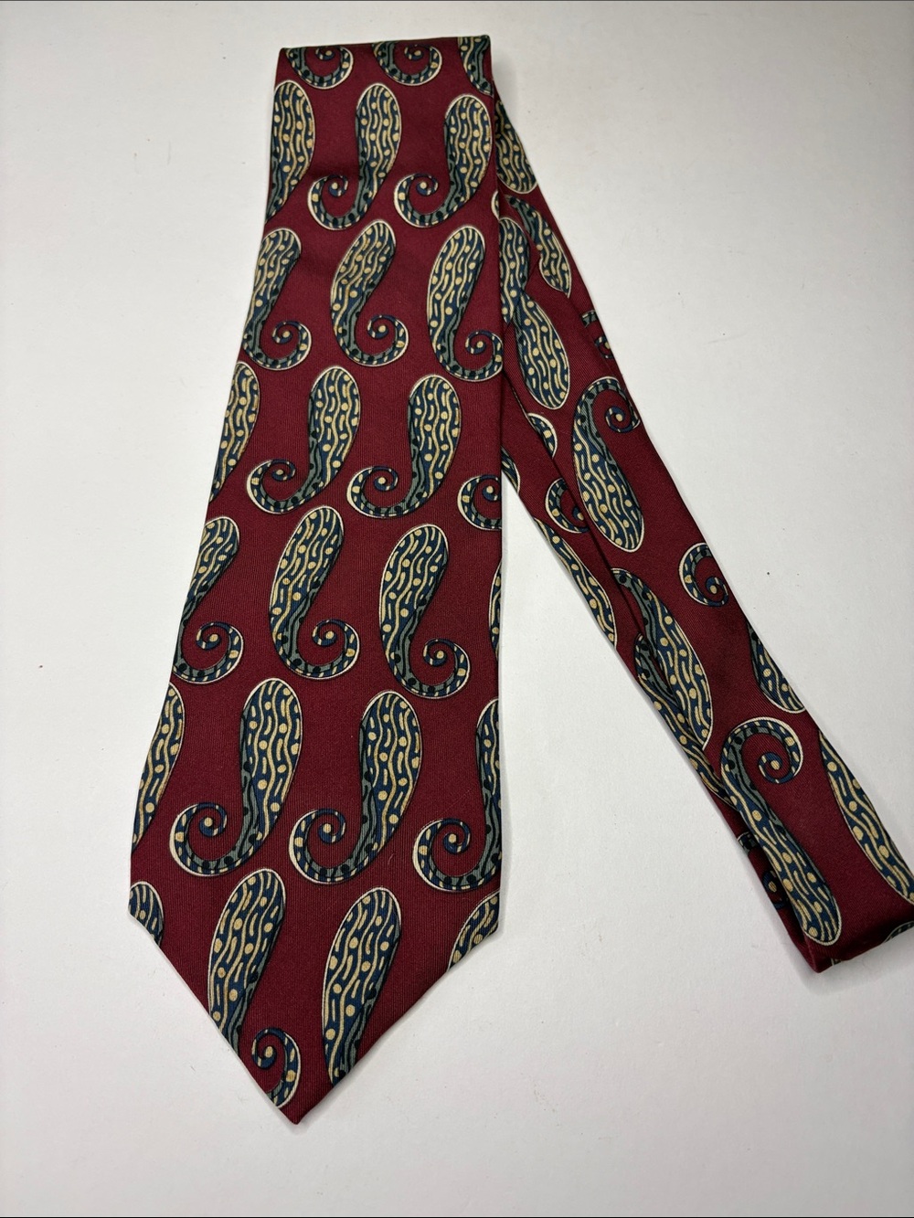 PATTINNI Paisley Pattern Silk Tie - Burgundy